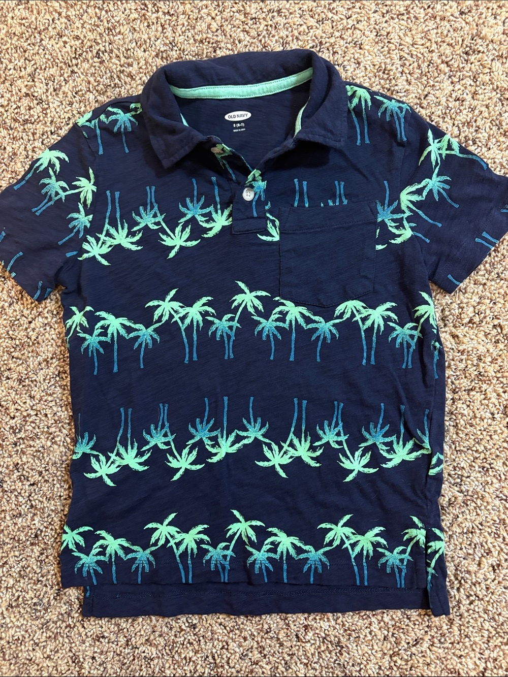 Old Navy Navy Polo with Green Palm Tree Print